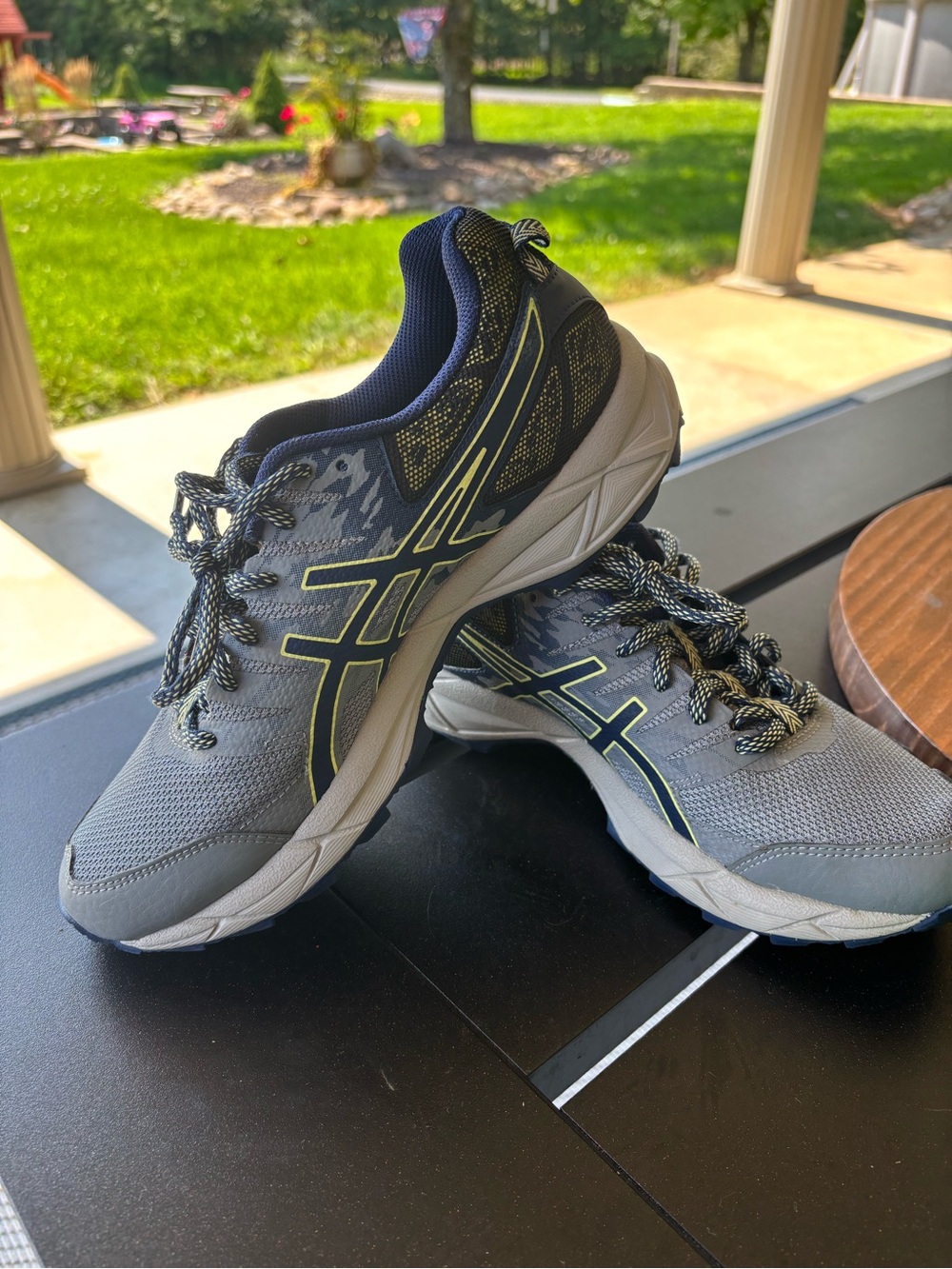 Asics Gray Athletic Shoes with Yellow Accents size 7.5